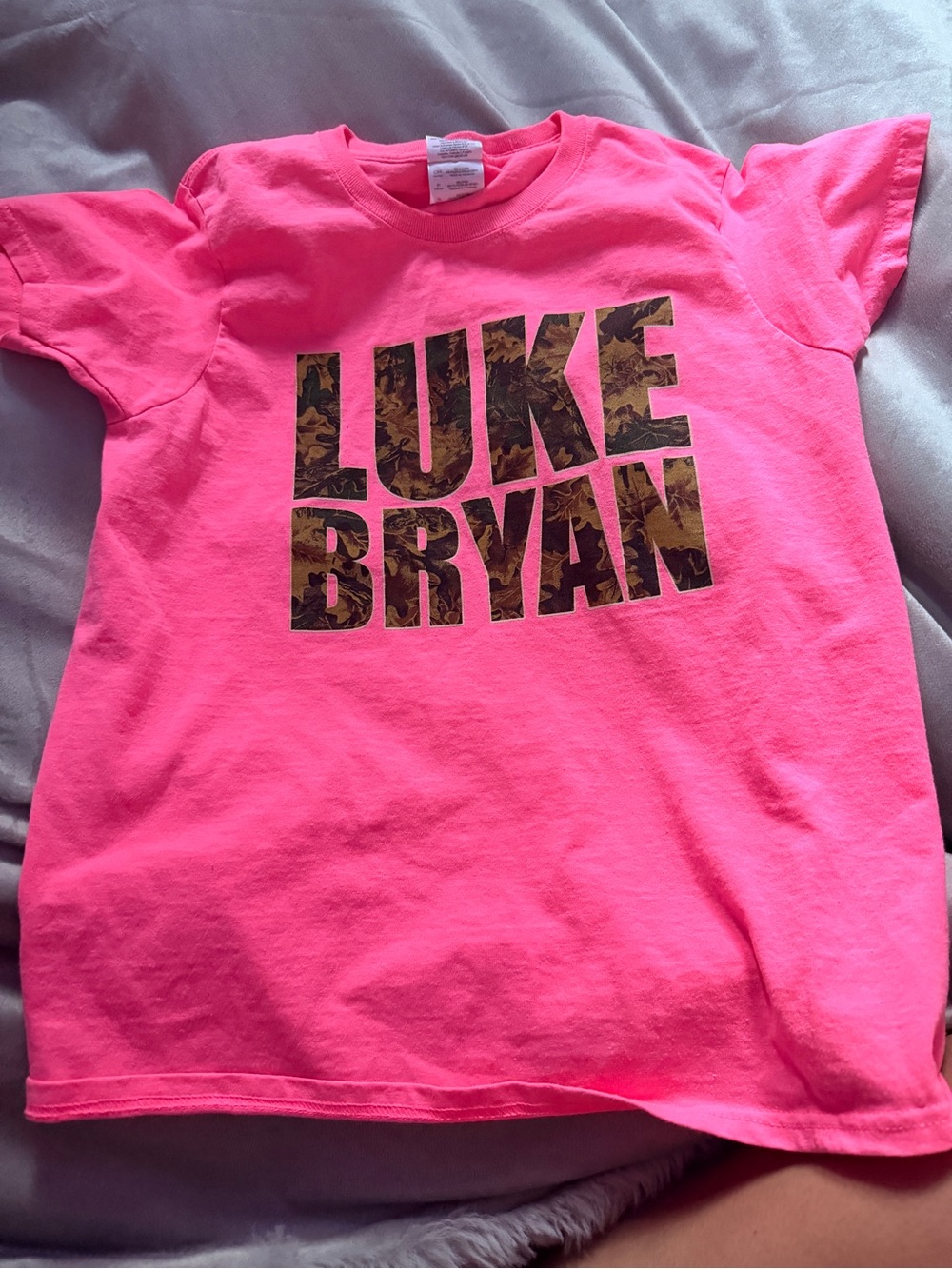 Womanâs Neon Pink Luke Bryan shirt